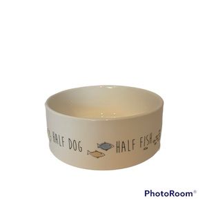 Dog Bowl 6” Round Dishwasher Microwave Safe Dish Cream Color Fish Dog Design